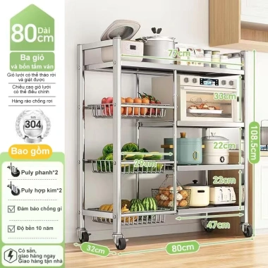 Kệ để đồ nhà bếp inox 100% - Giỏ trái cây, rau củ, cất nồi cơm điện & lò vi sóng, giảm 23%