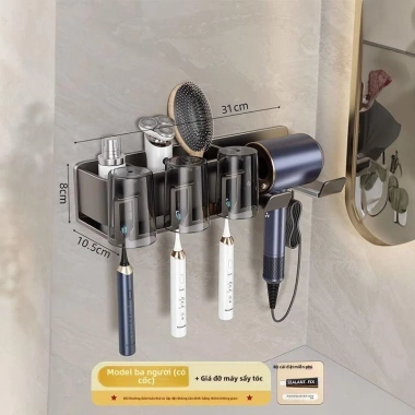 Kệ để đồ nhà tắm treo tường không cần khoan – Máy sấy tóc, bàn chải, 209.500₫