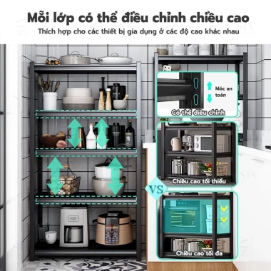Kệ Để Đồ SIV đa năng 4/5 tầng 60-120cm - Đựng nồi cơm, lò nướng, tiết kiệm không gian - 858.000₫
