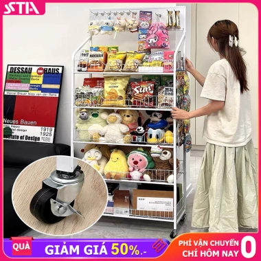 Kệ để hàng 5 tầng sắt đa năng có bánh xe – Hai màu đen trắng, giá ưu đãi 329.000₫