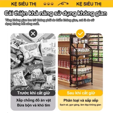 Kệ để hàng 5 tầng sắt đa năng có bánh xe – Hai màu đen trắng, giá ưu đãi 329.000₫