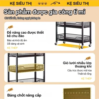 Kệ để hàng 5 tầng sắt đa năng có bánh xe – Hai màu đen trắng, giá ưu đãi 329.000₫