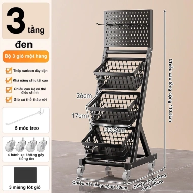 Kệ để hàng 5 tầng sắt đa năng có bánh xe – Hai màu đen trắng, giá ưu đãi 329.000₫