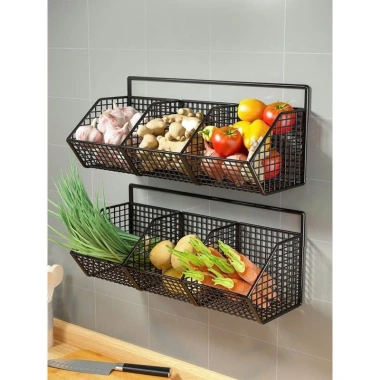 Kệ để hành tỏi gia vị dán tường 3 ngăn đa năng - chịu tải cao, tiện lợi cho bếp