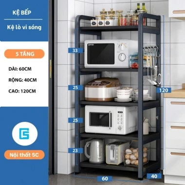 Kệ để lò vi sóng 3-5 tầng khung sắt tĩnh điện lắp ráp thông minh - Giá 250.000 VND