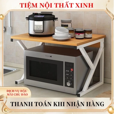 Kệ Đế Lò Vi Sóng Chân Chữ K Gỗ Đẹp – Tiết Kiệm Không Gian, Khung Thép Chắc Chắn, Giá 149.000₫