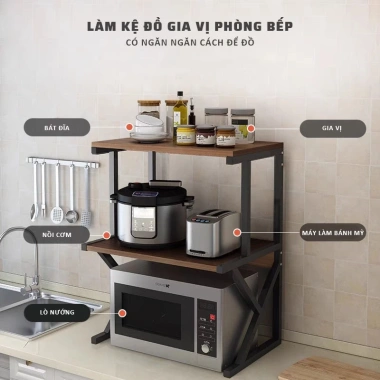 Kệ Đế Lò Vi Sóng Chân Chữ K Gỗ Đẹp – Tiết Kiệm Không Gian, Khung Thép Chắc Chắn, Giá 149.000₫