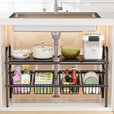 Kệ Để Xoong Nồi Chảo Gầm Bếp Ga và Giỏ Đựng Đồ Tiện Lợi - Giá 169.000đ