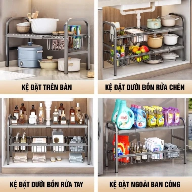 Kệ Để Xoong Nồi Chảo Gầm Bếp Ga và Giỏ Đựng Đồ Tiện Lợi - Giá 169.000đ