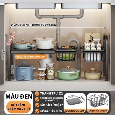 Kệ Để Xoong Nồi Chảo Gầm Bếp Ga và Giỏ Đựng Đồ Tiện Lợi - Giá 169.000đ