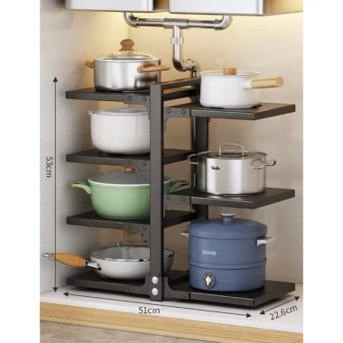 Kệ để xoong nồi đa năng 3-4-7 tầng thép không rỉ, tải 5kg, chiều cao thay đổi - 115k