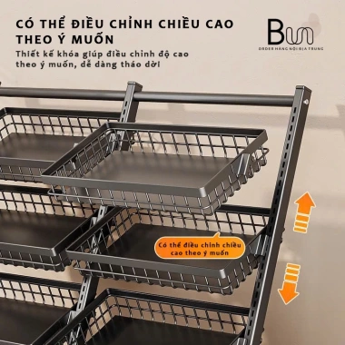 Kệ Decor Đa Năng Nhiều Tầng Bánh Xe Di Chuyển - Giỏ To, Giá Giảm 1.299.000₫