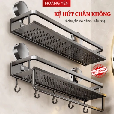 Kệ Đồ Nhà Tắm Hình Chữ Nhật Hút Chân Không Nhôm Cao Cấp Chống Gỉ, Kèm Thanh Treo - Giá 134.000₫