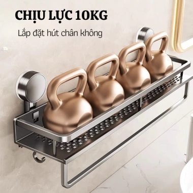 Kệ Đồ Nhà Tắm Hình Chữ Nhật Hút Chân Không Nhôm Cao Cấp Chống Gỉ, Kèm Thanh Treo - Giá 134.000₫