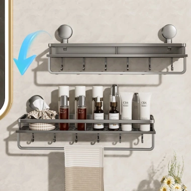 Kệ Đồ Nhà Tắm Hình Chữ Nhật Hút Chân Không Nhôm Cao Cấp Chống Gỉ, Kèm Thanh Treo - Giá 134.000₫