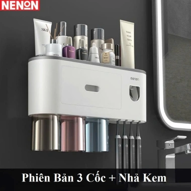 Kệ Đồ Nhà Tắm OENON 2.026 - Nhả Kem Đánh Răng Tự Động kèm Cốc và Miếng Dán 3 Kệ Đồ Nhà Tắm OENON 2.026 - Nhả Kem Đánh Răng Tự Động kèm Cốc và Miếng Dán 3