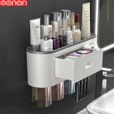 Kệ Đồ Nhà Tắm OENON 2.026 - Nhả Kem Đánh Răng Tự Động kèm Cốc và Miếng Dán