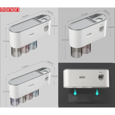 Kệ Đồ Nhà Tắm OENON 2.026 - Nhả Kem Đánh Răng Tự Động kèm Cốc và Miếng Dán