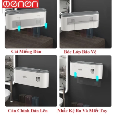 Kệ Đồ Nhà Tắm OENON 2.026 - Nhả Kem Đánh Răng Tự Động kèm Cốc và Miếng Dán