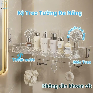 Kệ Đồ Nhà Tắm Treo Tường Suốt, Chịu Lực Cao, Kèm Móc, 360x120x35mm - Giá 120k 7 Kệ Đồ Nhà Tắm Treo Tường Suốt, Chịu Lực Cao, Kèm Móc, 360x120x35mm - Giá 120k 7