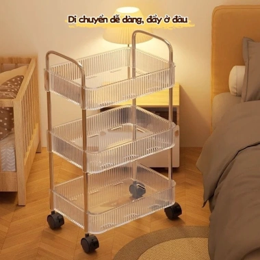 Kệ Đồ Trong Suốt Nhiều Tầng Đa Năng Bánh Xe - Spa, Bếp, Tắm, Lỗ Thoát Nước + Ống 2