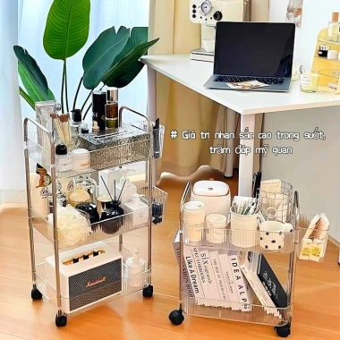 Kệ Đồ Trong Suốt Nhiều Tầng Đa Năng Bánh Xe - Spa, Bếp, Tắm, Lỗ Thoát Nước + Ống 5