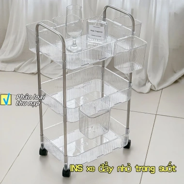 Kệ Đồ Trong Suốt Nhiều Tầng Đa Năng Bánh Xe - Spa, Bếp, Tắm, Lỗ Thoát Nước + Ống 6