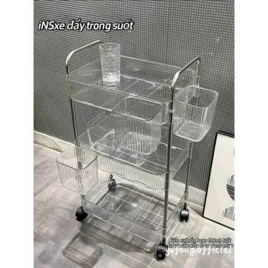 Kệ Đồ Trong Suốt Nhiều Tầng Đa Năng Bánh Xe - Xe Đẩy Spa, Phòng Bếp, Tắm, Lỗ Thoát Nước và Ống, Giá 99.000₫