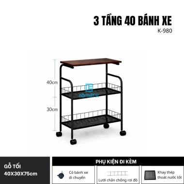 Kệ Đựng Đồ 5C 3-4 Tầng Bánh Xe Di Chuyển, Khung Sắt, MDF Melamine - 250.000