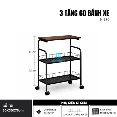 Kệ Đựng Đồ 5C 3-4 Tầng Bánh Xe Di Chuyển, Khung Sắt, MDF Melamine - 250.000