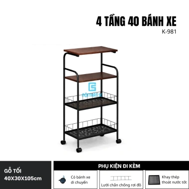 Kệ Đựng Đồ 5C 3-4 Tầng Bánh Xe Di Chuyển, Khung Sắt, MDF Melamine - 250.000