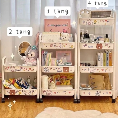 Kệ Đựng Đồ Đa Năng 3-4 Tầng Bánh Xe Di Chuyển kèm Sticker Dễ Thương Giá Ưu Đãi 135k 2