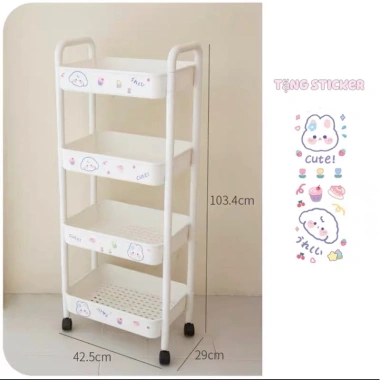 Kệ Đựng Đồ Đa Năng 3-4 Tầng Bánh Xe Di Chuyển kèm Sticker Dễ Thương Giá Ưu Đãi 135k 9