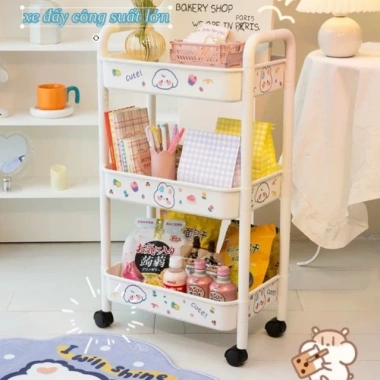 Kệ Đựng Đồ Đa Năng 3-4 Tầng có Bánh Xe Di Chuyển và Sticker Dễ Thương - Giá 48.000₫