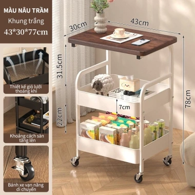 Kệ đựng đồ đầu giường 3-5 tầng nhựa bánh xe đẩy - Tiết kiệm phòng ngủ, tắm, giá 52.900₫