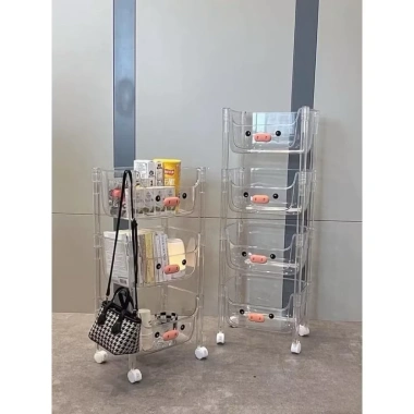 Kệ đựng đồ trong suốt 3 tầng hình chú heo, bánh xe đẩy đa năng, rẻ đẹp 350k