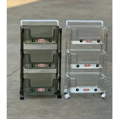 Kệ đựng đồ trong suốt 3 tầng hình chú heo, bánh xe đẩy đa năng, rẻ đẹp 350k