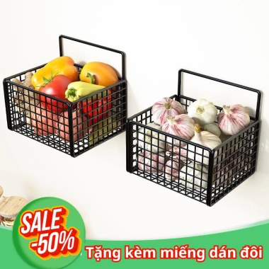 Kệ Đựng Gia Vị Dán Tường Nhà Bếp Khung Sắt Sơn Tĩnh Điện GS04 - Giá 34.000, Gọn Gàng, Tiết Kiệm Không Gian