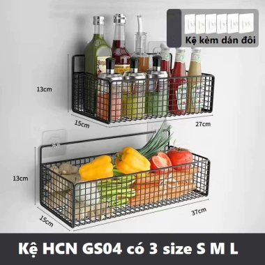 Kệ Đựng Gia Vị Dán Tường Nhà Bếp Khung Sắt Sơn Tĩnh Điện GS04 - Giá 34.000, Gọn Gàng, Tiết Kiệm Không Gian