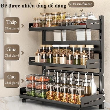 Kệ đựng gia vị HOMELOVE thép carbon chống gỉ sét, tiện dụng, giúp bếp gọn gàng