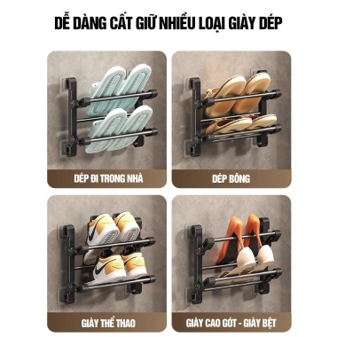 Kệ Đựng Giày Dép Gắn Tường 2 Tầng Gấp Gọn Đa Năng - Tiết Kiệm Không Gian, Chịu Lực Lớn, Giá 76.000đ 3