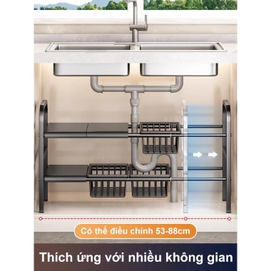 Kệ Gầm Bếp Đa Năng 52-88cm Điều Chỉnh, 1/2 Tầng Có Giỏ, Dùng Bồn Rửa - 259.000 VND 3