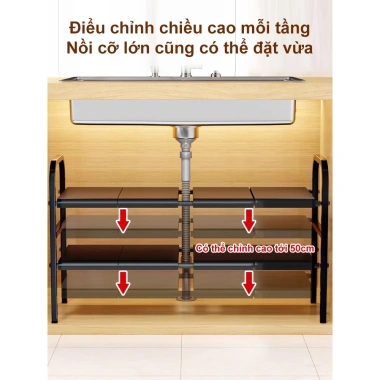 Kệ Gầm Bếp Đa Năng 52-88cm Điều Chỉnh, 1/2 Tầng Có Giỏ, Dùng Bồn Rửa - 259.000 VND 4