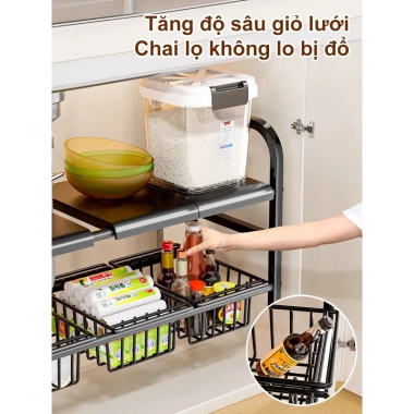 Kệ Gầm Bếp Đa Năng 52-88cm Điều Chỉnh, 1/2 Tầng Có Giỏ, Dùng Bồn Rửa - 259.000 VND 5