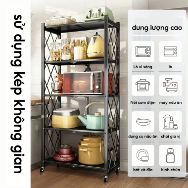 Kệ gấp gọn 3-5 tầng đa năng cho nhà bếp, có bánh xe, để lò vi sóng - Giá ưu đãi 369.000đ 4