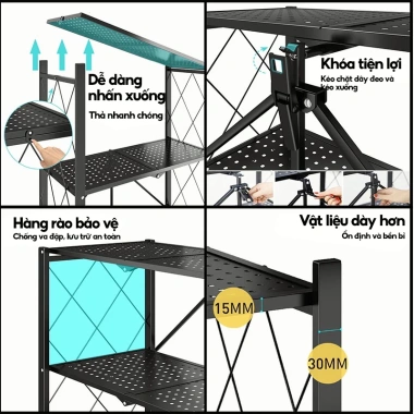 Kệ gấp gọn 3-5 tầng đa năng cho nhà bếp, có bánh xe, để lò vi sóng - Giá ưu đãi 369.000đ 6