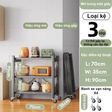 Kệ gấp gọn 3-5 tầng đa năng cho nhà bếp, có bánh xe, để lò vi sóng - Giá ưu đãi 369.000đ 10