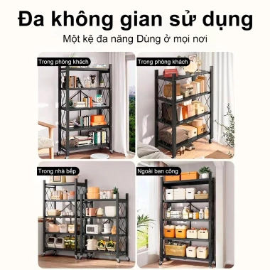 Kệ Gấp Gọn Bánh Xe Sơn Tĩnh Điện - Rack Đa Năng Để Đồ Tiện Lợi Giá 249k
