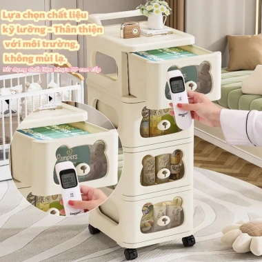 Kệ Gấu Đa Năng Bánh Xe 3-5 Tầng - Tủ Nhựa Lưu Trữ Đồ Bé, Bỉm Sữa Giá 259k 3