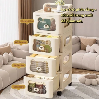 Kệ Gấu Đa Năng Bánh Xe 3-5 Tầng - Tủ Nhựa Lưu Trữ Đồ Bé, Bỉm Sữa Giá 259k 4